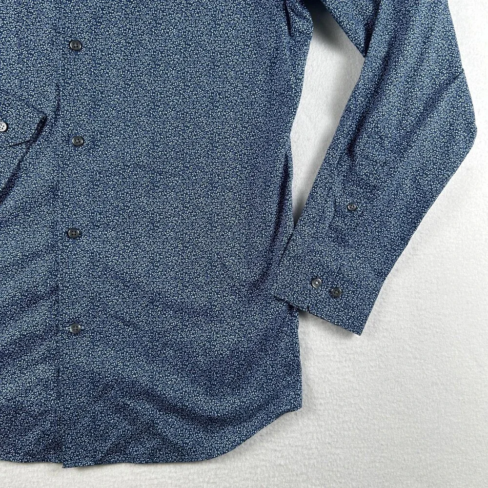 Banana Republic Dress Shirt Mens 16-16.5 L Blue Floral Slim Non Iron Stretch